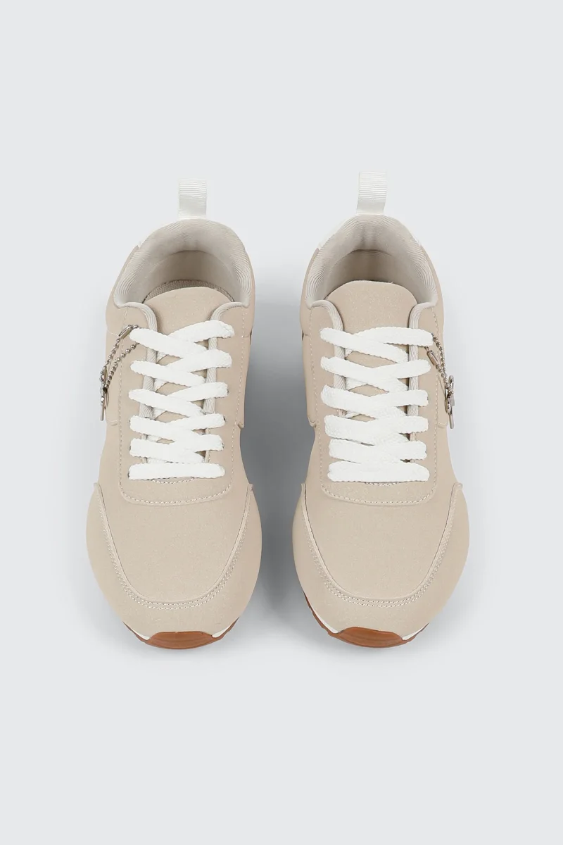 Faux Suede Lace Up Sneakers with Charm - Image 5