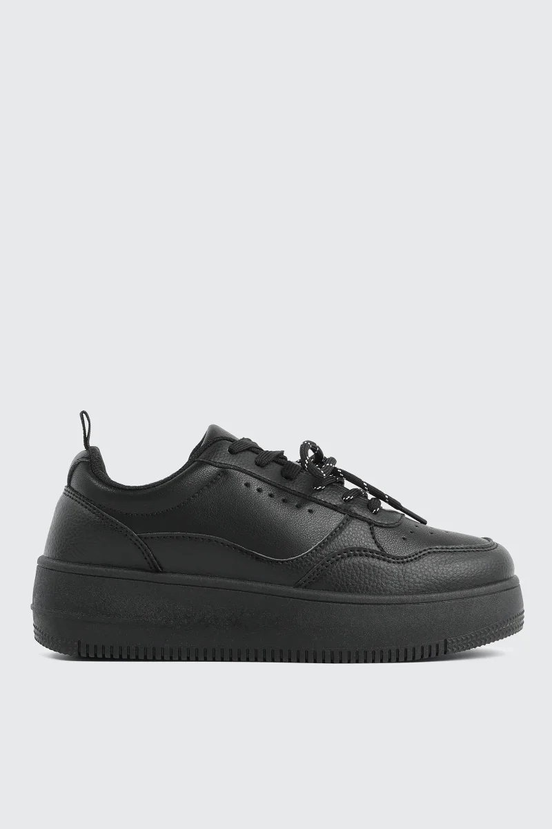 Thick Sole Court Sneakers with Double Lace Detail